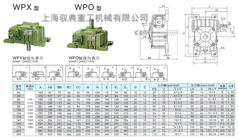 WPO和WPX蝸輪蝸桿減速機型號